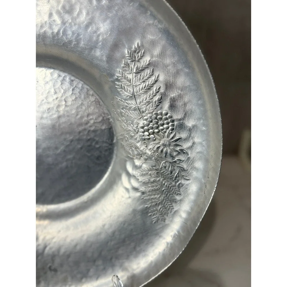 Vintage Canterbury Hammered Aluminum Tray Floral Fern Grape Serving Platter 13in